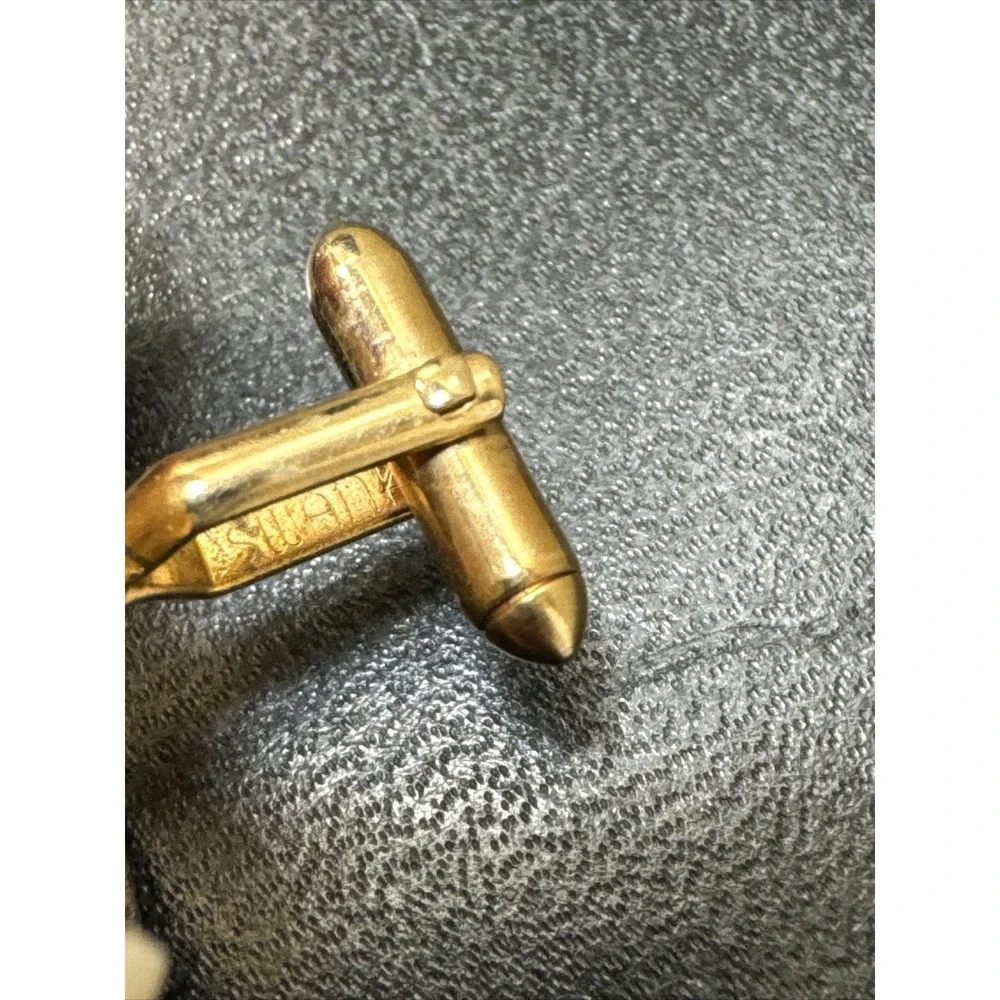 Swank Vintage Gold Tone And Black Round Cufflinks